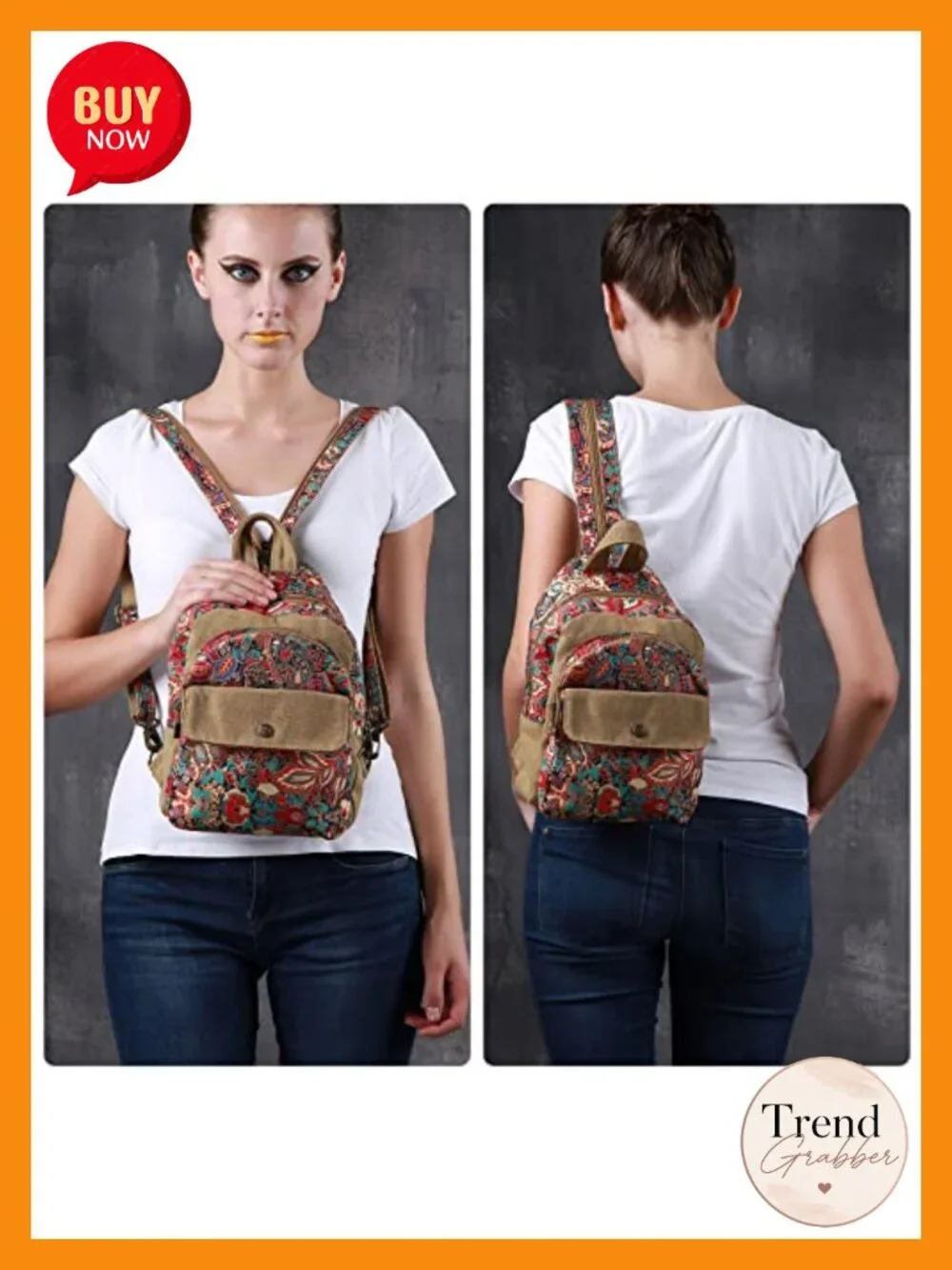 Floral Small Backpack Purse for Women, Boho Lightweight Crossbody Work Bag